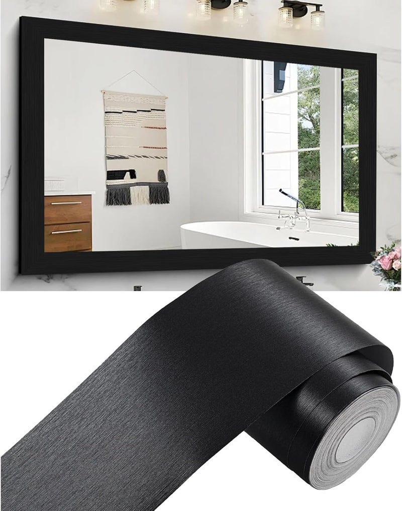 Alened Black Mirror Frame Border Peel and Stick Wallpaper, Mirror Tape Border Trim Removable Waterproor Wall Decor, Self Adhesive Bathroom Sticker 3.14" x 393" - Image 1